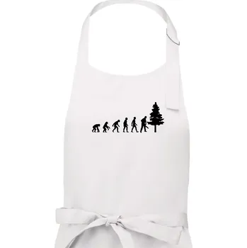 Kuchyňská zástěra Evoluce dřevorubec - pila a strom - Pánská zástěra na vaření - Univerzální velikost ( Bílá )