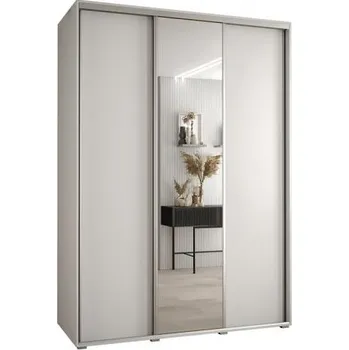 Šatní skříň Šatní skříň s posuvnými dveřmi a zrcadlem DAVOS 170cm | Bílá / stříbrné pojezdy