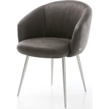 Jídelní židle DELIFE Jídelní židle Caja-Flex s područkami mikrovlákno antracit vintage 4-nohá zúžená nerezová ocel taštičkové pružiny