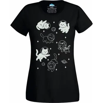 Dámské tričko Dámské tričko Kočičí Astronauti ve Vesmíru (Velikost: 4XL, Barva: Černá)