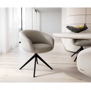 Jídelní židle DELIFE Jídelní židle Vinka-Flex s područkami pravá kůže tmavě béžová křížová podnož široká černá 360° otočná taštičkové pružiny