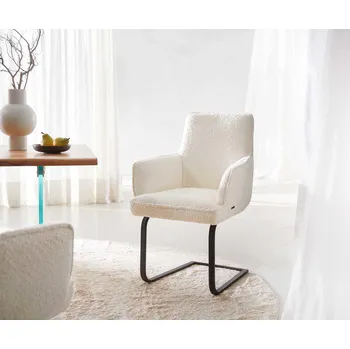 Jídelní židle DELIFE Jídelní židle Heira-Flex s područkami bouclé bílá jídelní židle plochá černá taštičkové pružiny