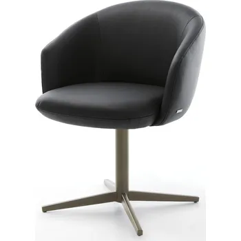 Jídelní židle DELIFE Jídelní židle Caja-Flex s područkami pravá kůže černá podnož ve tvaru kříže titanová barva 360° otočný taštičkové pružiny