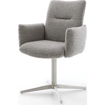 Jídelní židle DELIFE Jídelní židle Jova-Flex s područkami bouclé stříbrně šedá křížová podnož nerezová ocel 360° otočná taštičkové pružiny