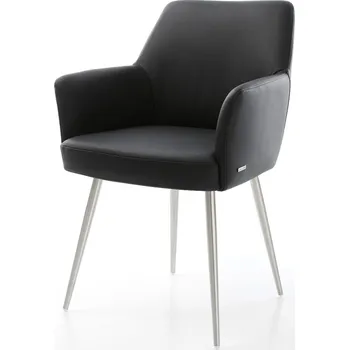 Jídelní židle DELIFE Jídelní židle Xana-Flex s područkami pravá kůže černá 4-nohá zúžená nerezová ocel taštičkové pružiny