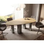 DELIFE Jídelní stůl Edge oválný 220x120 keramika Laminam® Sabbia dubová podnož nerezová ocel grafitová