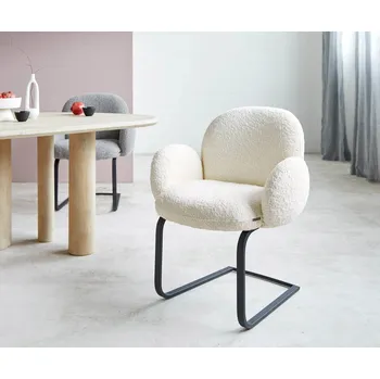 Jídelní židle DELIFE Jídelní židle Nube-Flex s područkami bouclé bílá jídelní židle plochá černá taštičkové pružiny