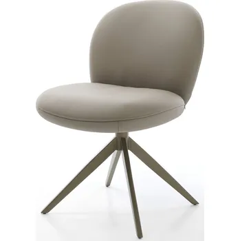 Jídelní židle DELIFE Jídelní židle Nube-Flex pravá kůže tmavě béžová křížová podnož široká titanová barva 360° otočný houpací funkce taštičkové pružiny