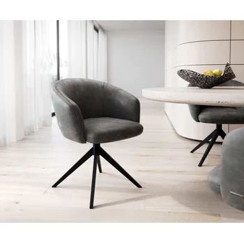 Jídelní židle DELIFE Jídelní židle Caja-Flex s područkami mikrovlákno antracit vintage křížová podnož široká černá 360° otočná taštičkové pružiny