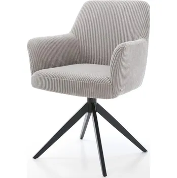 Jídelní židle DELIFE Jídelní židle Xana-Flex s područkami manšestr stříbrně šedá křížová podnož široká černá otočná 360° taštičkové pružiny