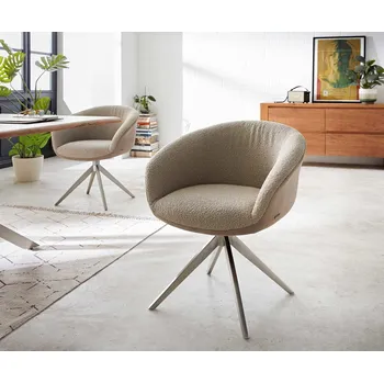 Jídelní židle DELIFE Jídelní židle Vinka-Flex s područkami kombinace materiálů tmavě béžová křížová podnož široká nerezová ocel 360° otočná taštičkové pružiny