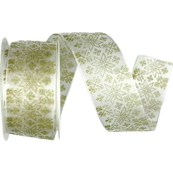 Stuha Vánoční stuha organzová GLAMOUR FLOWERS GOLD bílá 40mm x 2m (16,-Kč/m) (Vánoční stuha organzová, bílá, oboustranná, glitrový potisk, transparentní, s vlascem v lemu)