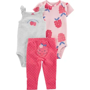 Kojenecká souprava CARTER'S Set 3dílný legíny, body kr. rukáv, body na ramínka Pink Raspberry holka NB/vel. 56