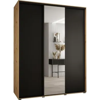 Šatní skříň Šatní skříň s posuvnými dveřmi a zrcadlem DAVOS 190cm | DUB Artisan / černá / černé pojezd