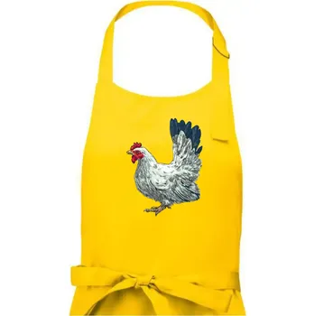 Kuchyňská zástěra Slepice kreslená bílá - Dámská zástěra na vaření - Univerzální velikost ( Žlutá )