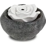 Fontána s LED osvětlením - polyresin, černá, dekor kámen a bílá růže