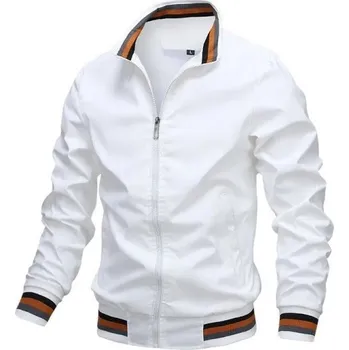 Pánská jarní bunda na zip s pružnými manžetami a límcem Lehká přechodová bunda s kapsami Sportovní městská bunda na volný čas bílá XL