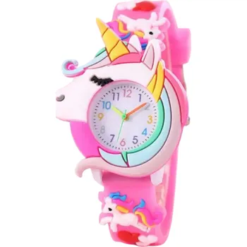 Chytré hodinky Dětské hodinky s jednorožcem Barevné silikonové hodinky pro děti s ručičkami Analogové hodinky s ciferníkem 3 cm Roztomilé náramkové hodinky 1
