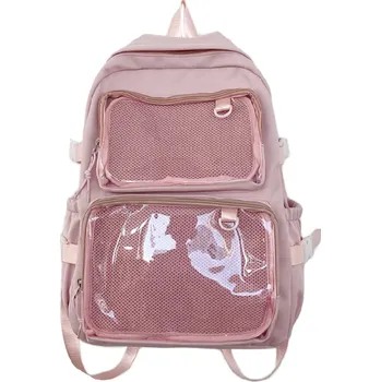 Sportovní batoh Batoh 44 x 30 x 14 cm s průhlednými kapsami Nastavitelné polstrované popruhy Vnitřní i vnější úložné prostory Školní batoh Cestovní taška růžová