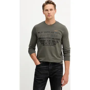 Bavlněné tričko s dlouhým rukávem Aeronautica Militare šedá barva, s aplikací, TS2484UJ00641 09X, vel. M