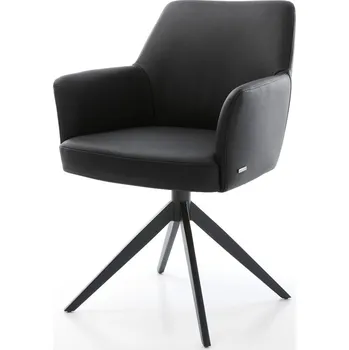Jídelní židle DELIFE Jídelní židle Xana-Flex s područkami pravá kůže černá křížová podnož široká černá otočná 360° houpací funkce taštičkové pružiny