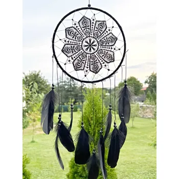Lapač snů Magieprirody.cz Černý lapač snů s krajkovým středem a obsidiánem #ZB359 ochrana, síla a hluboký klid
