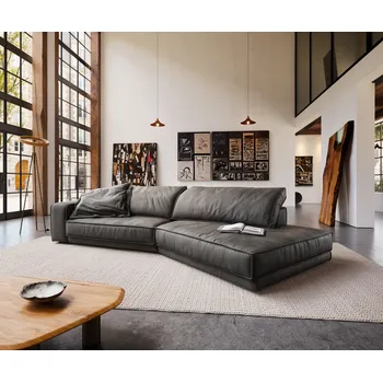 Pohovka DELIFE Pohovka XL Snoosh 400x150 cm mikrovlákno černá vintage lenoška pravá