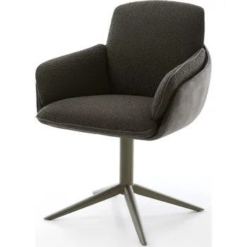 Jídelní židle DELIFE Jídelní židle Luan-Flex s područkami kombinace materiálů černá podnož ve tvaru kříže titanový efekt 360° otočný houpací funkce