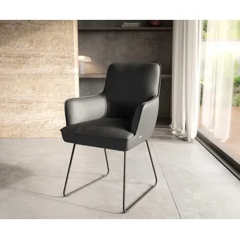 Jídelní židle DELIFE Jídelní židle Heira-Flex s područkami pravá kůže černá tenká podnož černá taštičkové pružiny