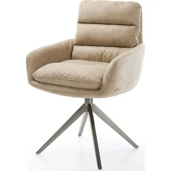 Jídelní židle DELIFE Jídelní židle Abelia-Flex s područkami mikrovlákno béžová vintage křížová podnož široká grafitová otočná 360° houpací funkce