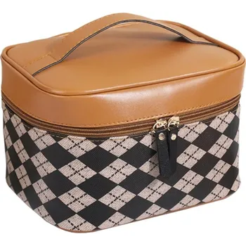 Flamenco Mystique Rozkládací toaletní taška pro ženy, černá s geometrickými vzory, měkký protiskluzový materiál, 120 x 220 x 135 mm