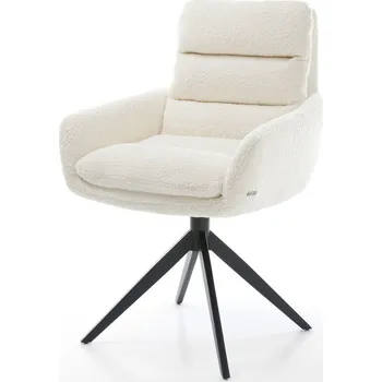 Jídelní židle DELIFE Jídelní židle Abelia-Flex s područkami bouclé bílá křížová podnož široká černá otočná 360° houpací funkce
