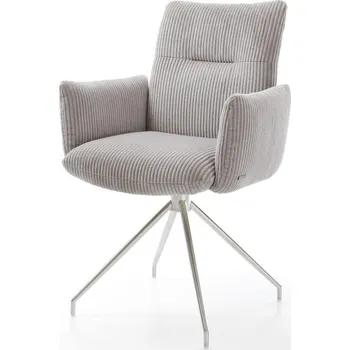 Jídelní židle DELIFE Jídelní židle Jova-Flex s područkami manšestr stříbrně šedá křížová podnož zúžená nerezová ocel 180° otočná taštičkové pružiny
