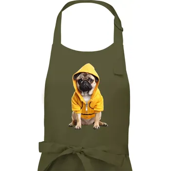 Kuchyňská zástěra Mops v mikině - Pánská zástěra na vaření - Univerzální velikost ( Khaki )