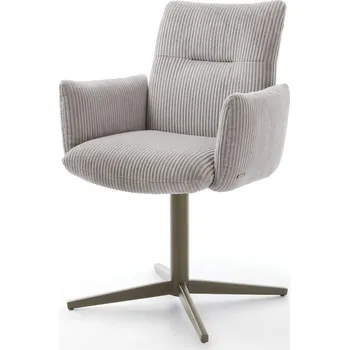 Jídelní židle DELIFE Jídelní židle Jova-Flex s područkami manšestr stříbrně šedá podnož ve tvaru kříže titanová barva 360° otočná taštičkové pružiny