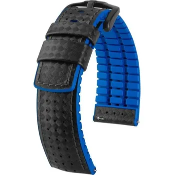 Řemínek na hodinky Řemínek Hirsch Ayrton - černo-modrý - 20 mm - L – Standardní délka (doporučujeme) - 18 mm - Černá + 5 let záruka a dárek ZDARMA