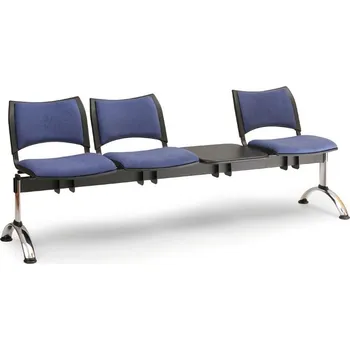 Čalouněná lavice SMART, 3-sedák + stolek - chromované nohy, šedá