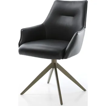 Jídelní židle DELIFE Jídelní židle Alja-Flex s područkami pravá kůže černá křížová podnož široká titanová barva 360° otočná houpací funkce taštičkové pružiny