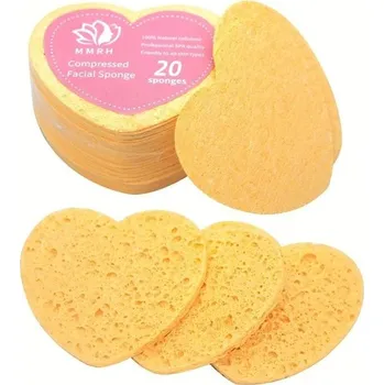 Houbička na make-up Sada 20 ks přírodních houbiček na obličej ve tvaru srdce Lisované čisticí tampony Exfoliační a opakovaně použitelné Pomůcky na pleť žlutá