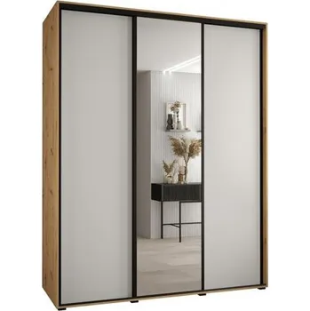 Šatní skříň Šatní skříň s posuvnými dveřmi a zrcadlem DAVOS 190cm | DUB Artisan / bílá / černé pojezdy