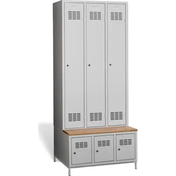 Školní nábytek 3+3-dveřová šatní skříň s dlouhými dveřmi, zabudovanou lavicí a skříní na obuv #03 STANDARD 3 PLUS