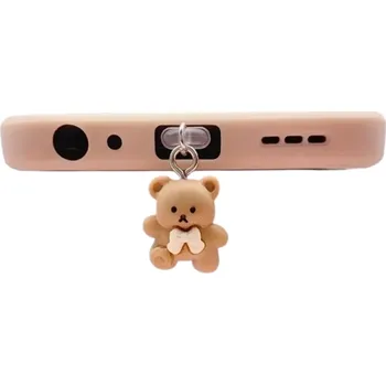Prachová zástrčka do telefonu s hnědým medvídkem Roztomilé příslušenství pro iPhone iOS Lightning port Ochranný přívěsek do USB rozhraní