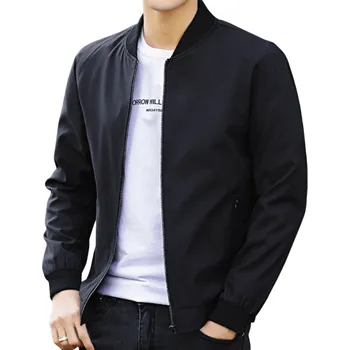 Pánská větrovka Pánská ležérní bunda na zip Jednoduchá sportovní bunda s dlouhým rukávem Elegantní jarní bomber bunda na volný čas i každodenní nošení černá L