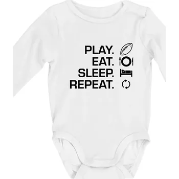 Kojenecký body Play Eat Sleep Repeat americký fotbal - Body kojenecké s dlouhým rukávem - Dlouhý r. do 3 měs ( Bílá )