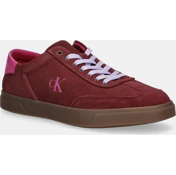 Dámská obuv Kožené tenisky Calvin Klein LOW PRO CUPS LACE UP vínová barva, HW0HW02683 83X, EUR 38