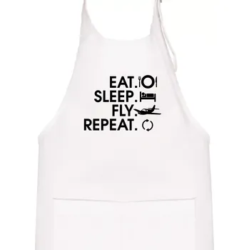 Kuchyňská zástěra Eat sleep fly repeat - Dětská zástěra na vaření - Univerzální velikost ( Bílá )