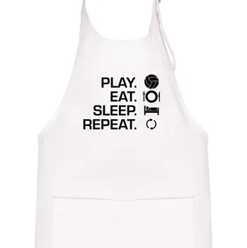 Kuchyňská zástěra Play Eat Sleep Repeat volejbal - Dětská zástěra na vaření - Univerzální velikost ( Bílá )