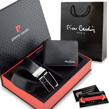 Peněženka Pierre Cardin Dárková Sada Pierre Cardin Peněženka Kožený Opasek Taška Certifikát Černá