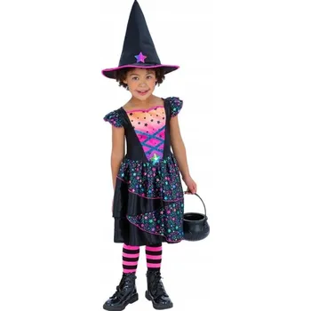 Karnevalový kostým KOSTÝM MALÁ HVĚZDNÁ ČARODĚJNICE ČARODĚJKA PŘEVLEK HALLOWEEN 128