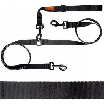 Vodítko pro psa DVOJITÁ VODÍTKA rozdělovač pro PEJSCI PSY 1,78 m POPRUH 2 cm Ukory ČERNÁ ČERŇ